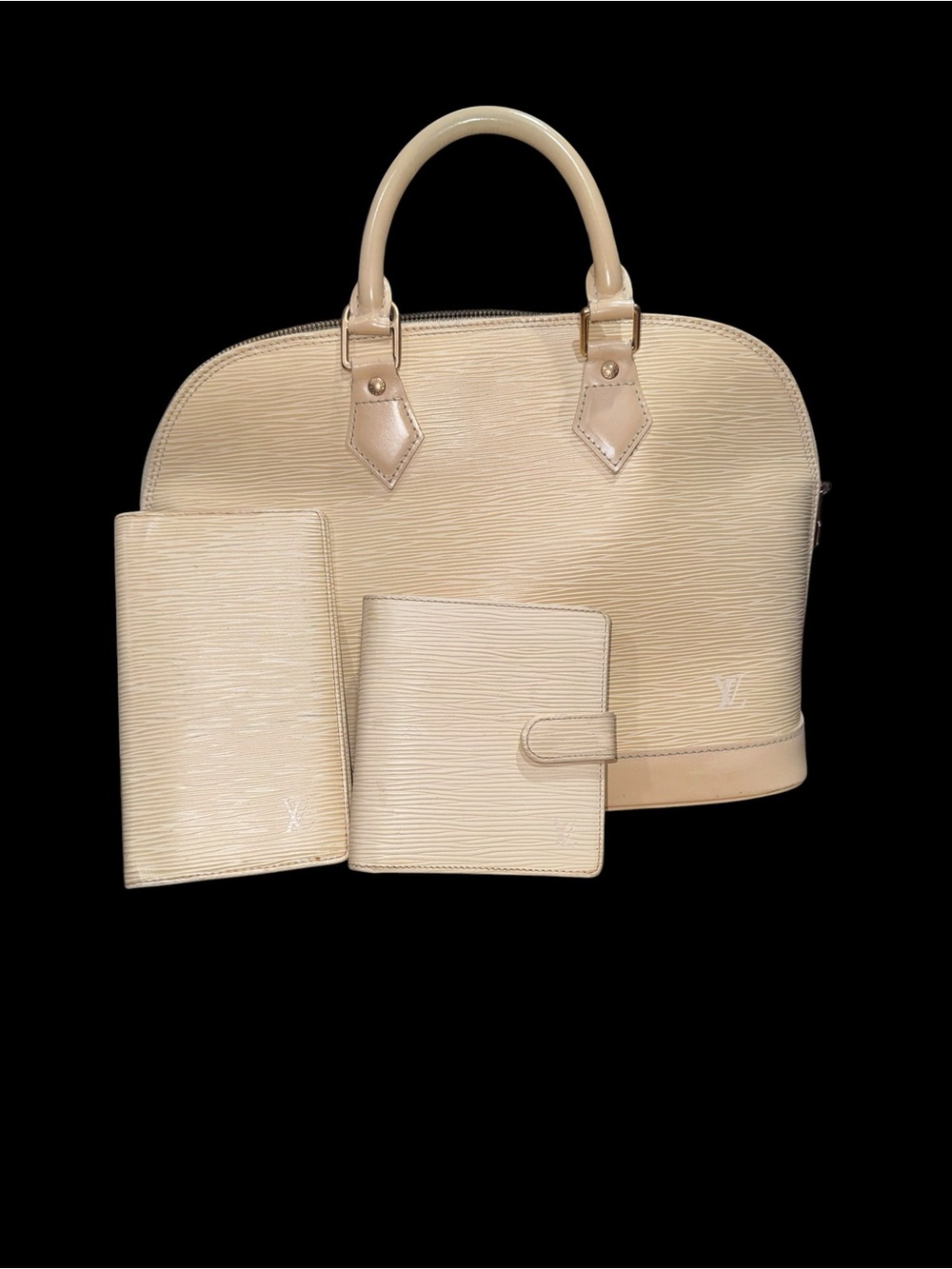 Louis Vuitton Pale Yellow Epi Leather Alma Satchel,  Wallets, Dust bag, Lock,key